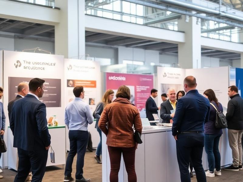 Founders and investors meeting at an exhibition stand
